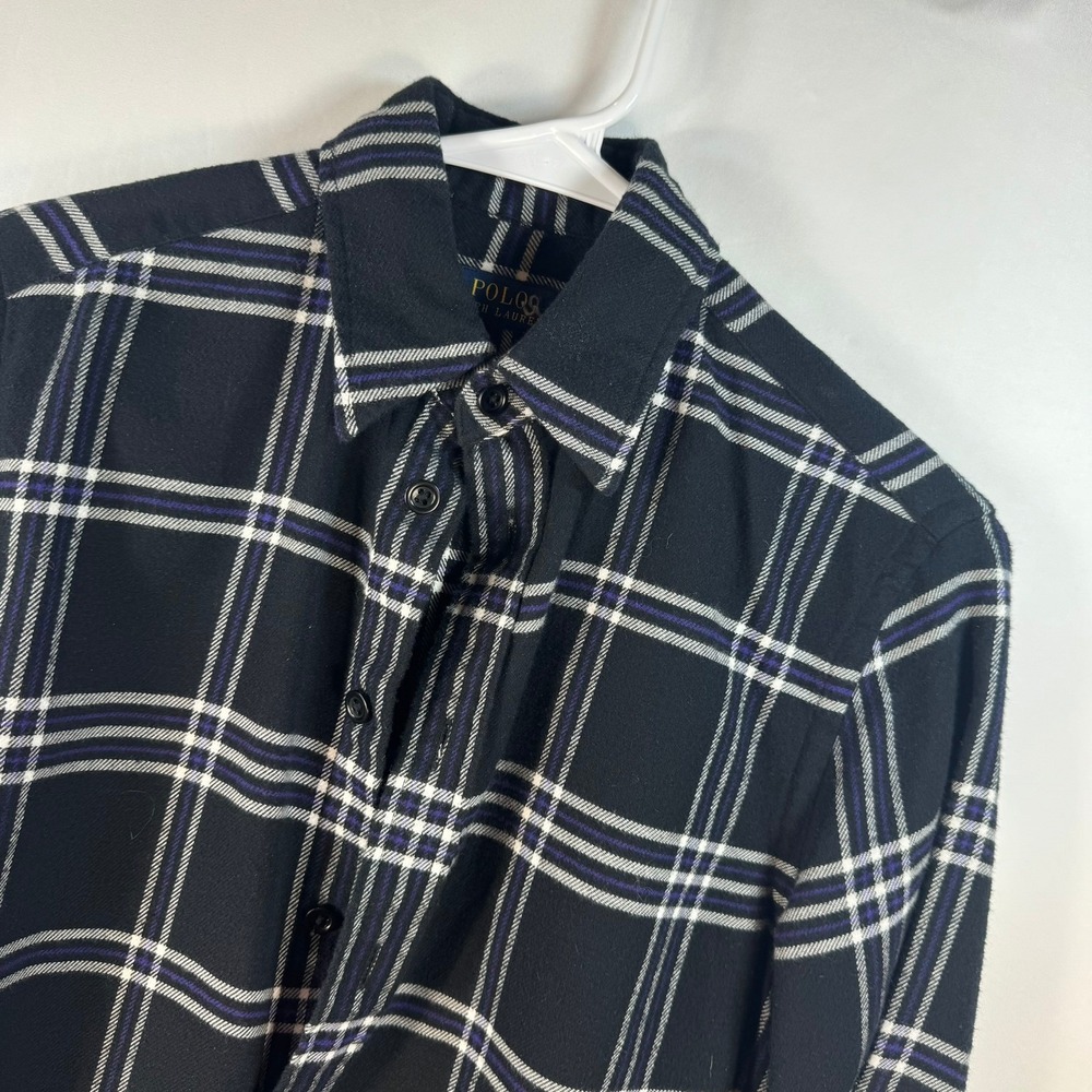 Polo Ralph Lauren Mens XS Black Purple Plaid Flannel Button Down Shirt Cotton